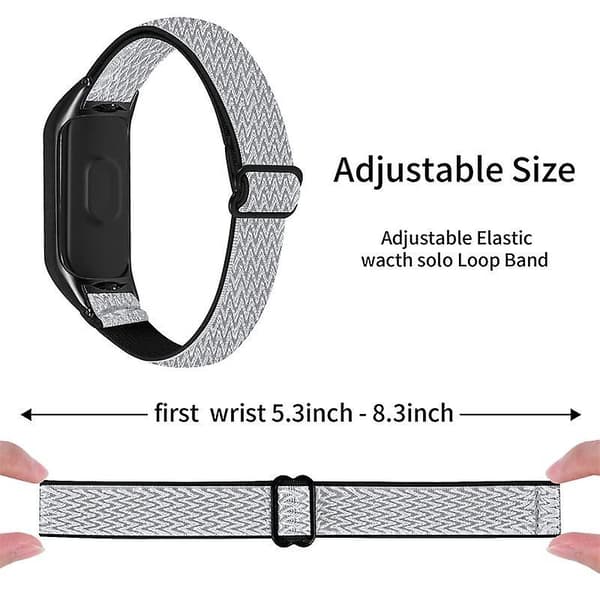 Nylon Solo Loop Rem til Xiaomi Mi Band 5/6 Justerbar Håndledsrem med Sort Urramme Black White