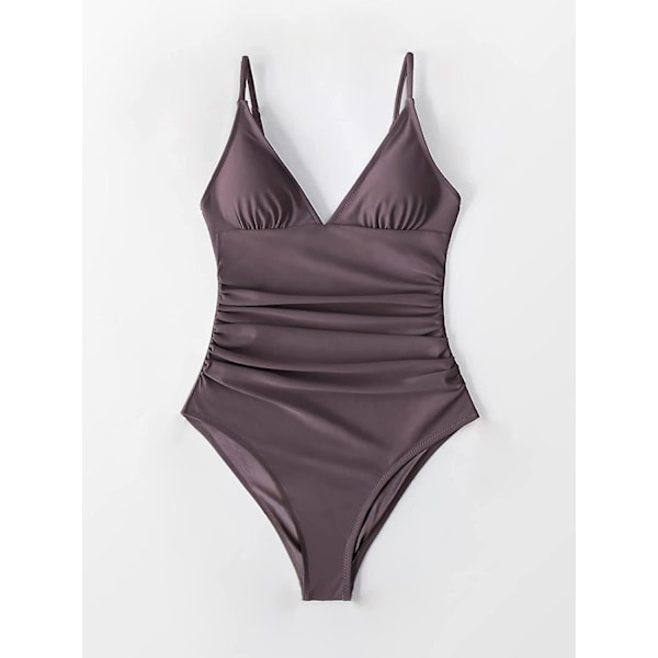 Dame Badedragt Heldragt V-hals Mavekontrol Rynket Front Lav Ryg Cafe Brown M