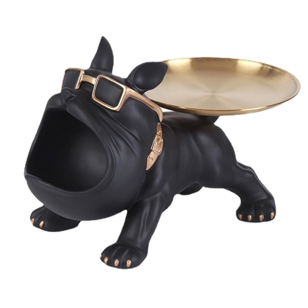 2023 Beste Salg Kul Resin Hund Statue Metallbrett Med Søte Briller Fransk Bulldog Figur Skulpturer Hjem Dekor Gave Black