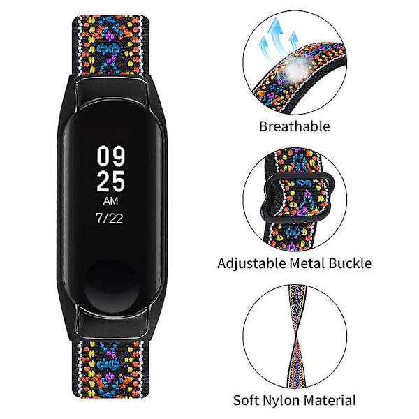 Stretchig nylon anti-scratch justerbar handledsrem för Xiaomi Mi Band 3/4, med svart klockram Style 5