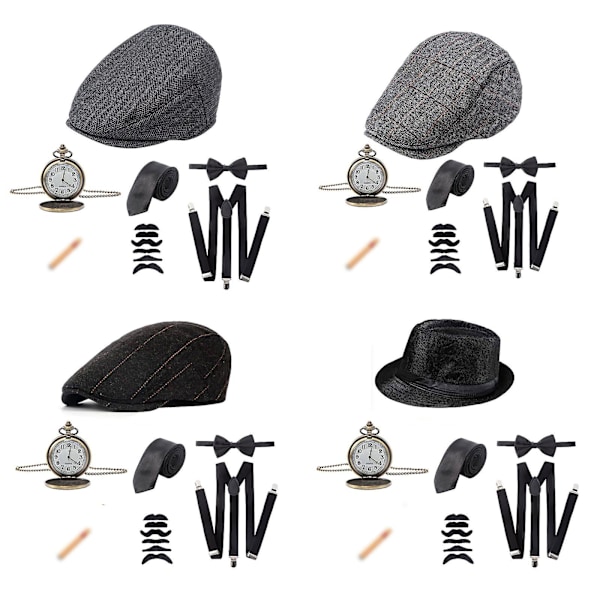 20 % alennus 1920-luvun miesten asusta Peaky Blinders Gatsby Panama -hattu henkselit rusetti grey