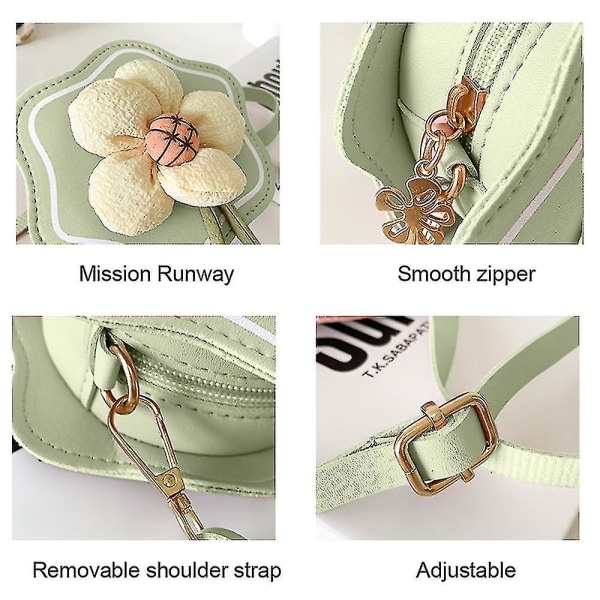 Piger Crossbody Taske, lille Blomst Mini Pung Til Børn Tilbehør Taske Pu Cross-shoulder Taske green