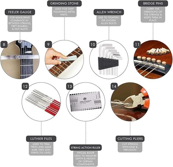 Gitarr Reparationskit, 72-Delar Professionellt Gitarr Reparationskit Inkluderar Gitarrsträngar, Plektrum, Brygga, Gitarrkod För Akustisk Elektrisk Gitarr