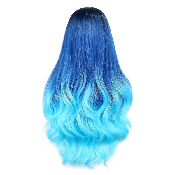Långt hår Body Wave Ombre Blåaktig Teal Blå Peruker För Svarta Och Vita Kvinnor 3 Ton Färger Mitten Del Värmebeständig Marinblå Peruk Syntetiskt Hår Peruker (