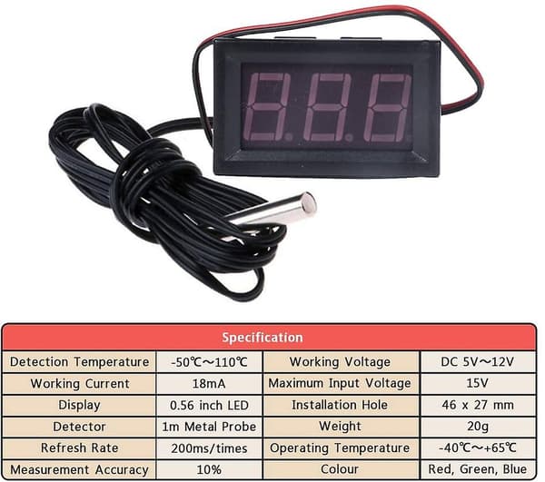 Varmeblæser Digitalt Termometer 12v Mini Temperaturtester Vandtæt Digital