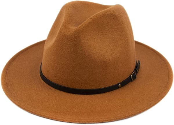 Dam Klassisk Bred Brätte Floppy Panama Hatt Bälte Spänne Ull Fedora Hatt Brown