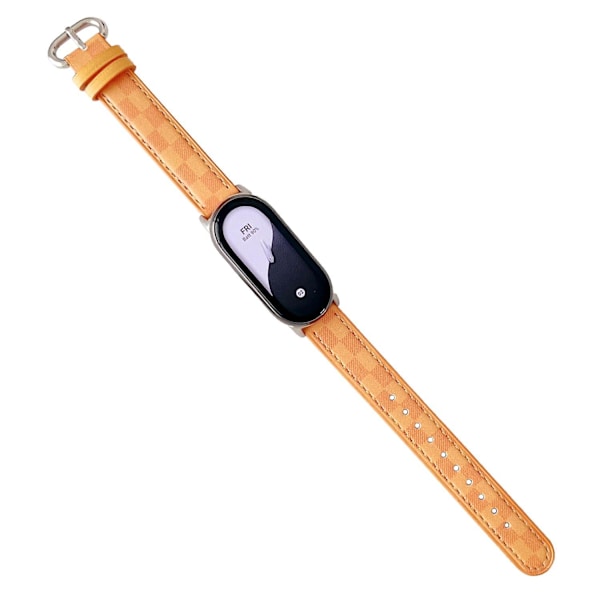 Korvaava ranneke Xiaomi Smart Band 8 -älykellolle, aitoa lehmännahkaa, ruutukuvioinen kellon ranneke Yellow