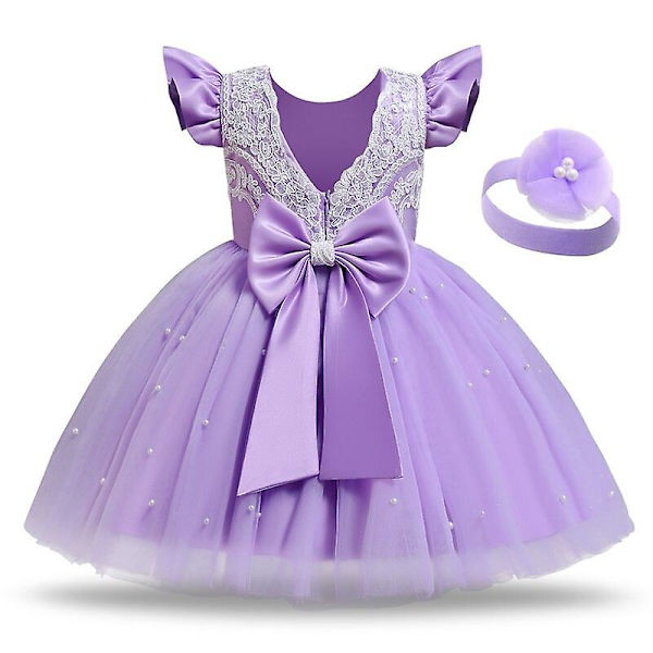 Små pige-babyer blondekjole børn blomst elegant bryllup prinsesse fest tutu kjole børn fødselsdag dåb formel tøj Sz 9m