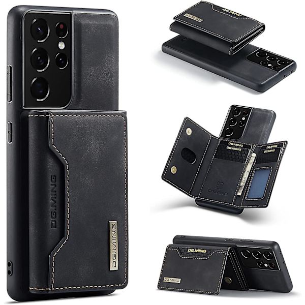 Magnetiskt avtagbart läderfodral kompatibelt med Samsung Galaxy S23 Ultra, med korthållare Black For Galaxy S23 Ultra