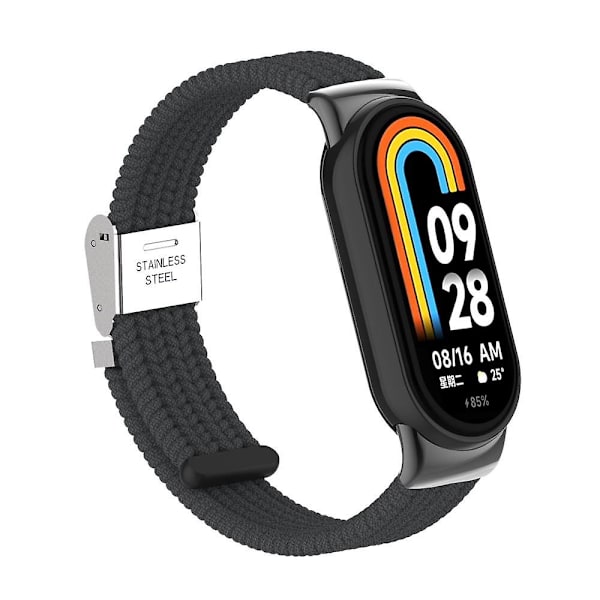 För Xiaomi Smart Band 8 flätad nylon klockarmband justerbart spänne elastiskt band Charcoal Black