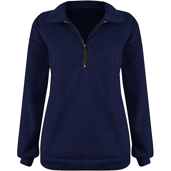 Naisten syksyn collegepaidat, Oversized puolivetoketjullinen pitkähihainen collegepaita, neljännesvetoketjullinen trendikäs huppari, asuja teineille m0 dark Blue XX Large