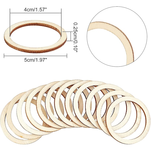 100 st 5 cm ofärgade träbitar ringform, cirkelformade ornament, tomma träskivor för julmålning, pyrografi, heminredning