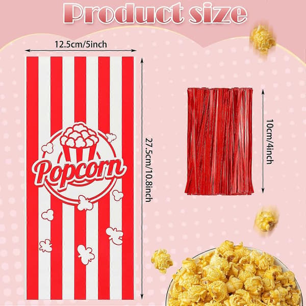 100 st Popcornpåsar för Fest, Popcorn Godispåsar Set, 100 st Påsar Röda Cookies