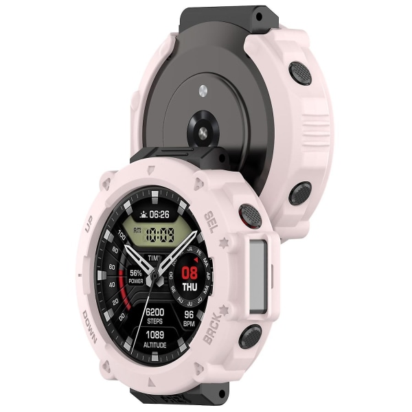 Anti-Scratch Watch Housing Case för Amazfit T-Rex Ultra A2142, TPU Cover Quick Release Hollow Case Light Pink