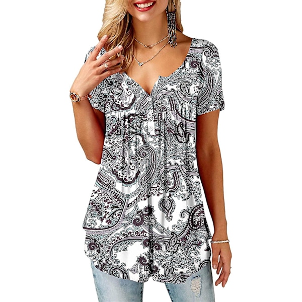 Damtröjor volang lös knapp upp tunika toppar för kvinnor Whitepaisley XL