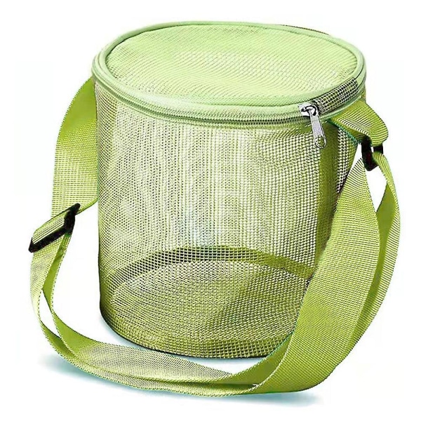 PVC Mesh Muslingeskal Opbevaringspose Rund Spand Børn Sandgrave Legetøjsorganisator Strandtaske Green