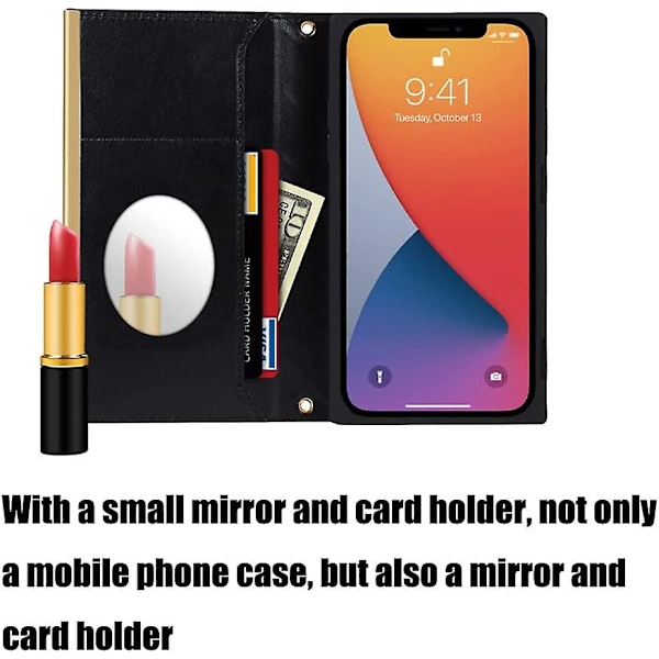 Heytea Wallet Case Passer til iPhone 13 Pro Max, Luksuriøs Mode Flip Pung Lædertaske med Kortlommer Crossbody Kæde Skulderrem med Spejlbeslag