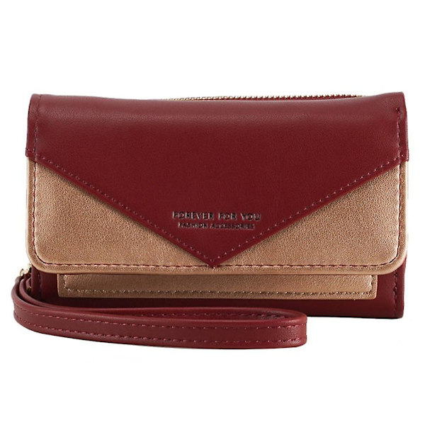 Dam multifunktion plånbok telefonfodral handled i PU-läder Red