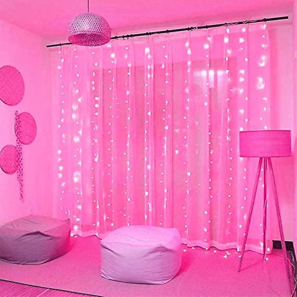 Led fönstergardin ljusslinga, inomhus utomhus bröllopsfest dekoration Pink 4*0.6