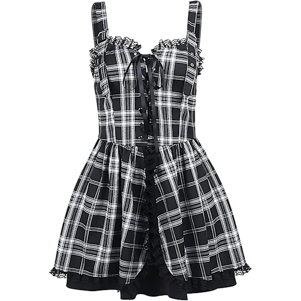 Korkeavyötäröinen seksikäs kesäinen avoselkäinen minimekko ruudullinen Mall Goth Grunge Punk musta Emo seksikäs juhla S-2xl L