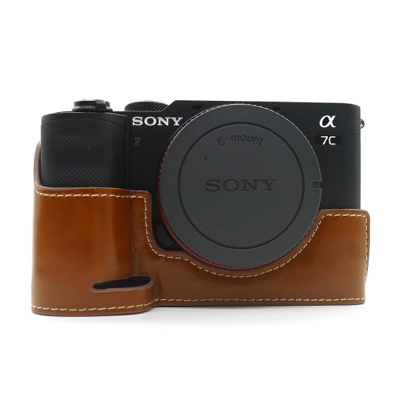 Kamera case PU-läder cover med batteriöppning för Sony A7C Brown