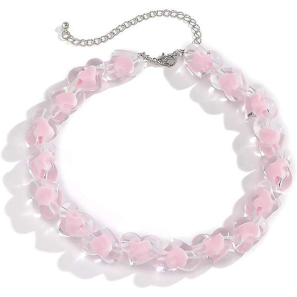 Søtt rosa hjerte choker halskjede for kvinner og jenter