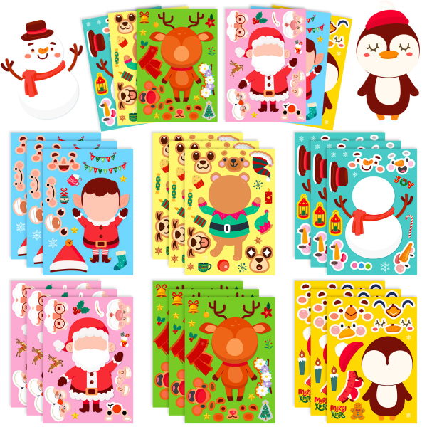 6st tecknade julansikte som byter klistermärken Gränsöverskridande Ny jul DIY pussel tecknade klistermärken