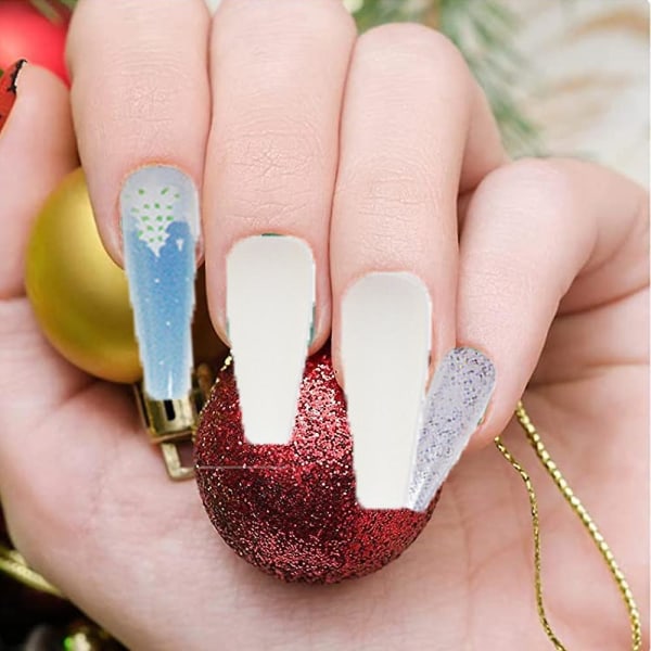 Xmas Fake Nails Snowflake Stripe Nail Christmas False Nails för kvinnor och flickor style 2