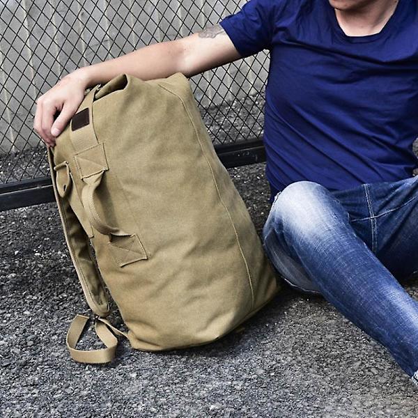 Herr Canvas Ryggsäck Resväska Axelväska för Utomhus Resor Vandring, Storlek L: 55x30x20cm Khaki