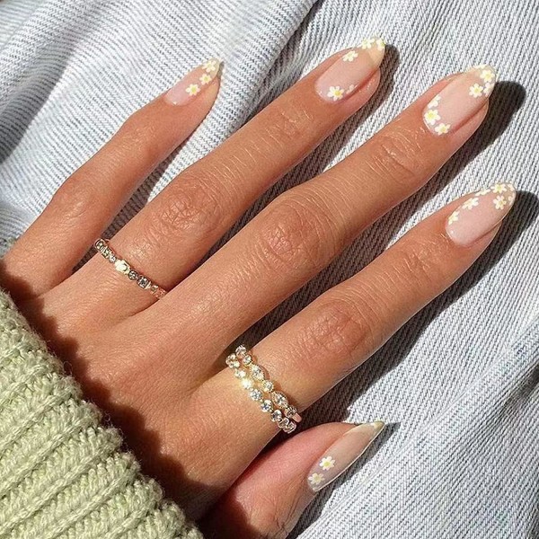 24 stk. Påsætningsnegle korte, falske negle Rhinestone Stick On Nails, Swirl falske negle, blanke akrylnegle til kvinder og piger (stil 5)