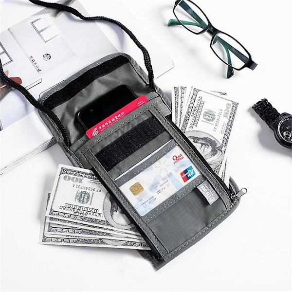 Reise Nylon Skulderveske Crossbody Bag RFID-blokkerende Passholder (med Klar PVC-vindu) Black