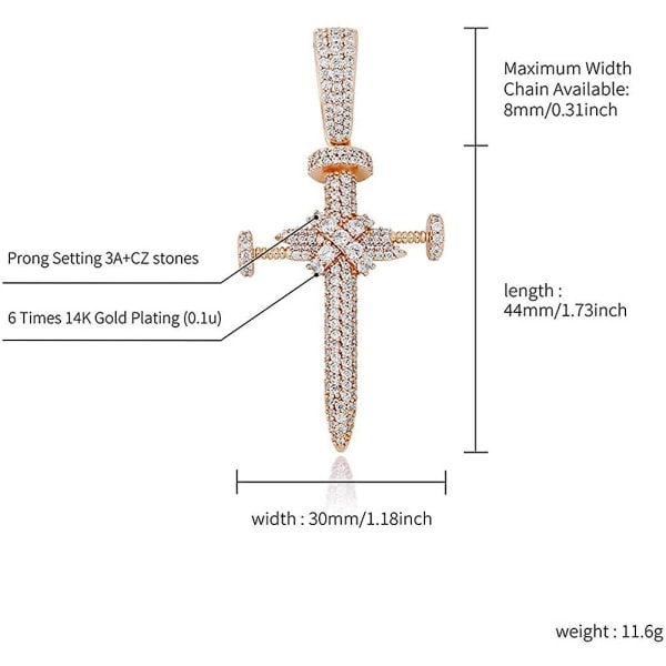 Hip Hop Iced Out Cz Negle Kors Halskæde 18k Guldbelagt Simuleret Diamant Vedhæng Til Mænd