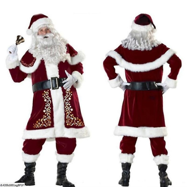 Rødt Jule Santa Kostyme Deluxe Fløyel Fancy 8 Deler Julebord Herre Barn Cosplay Kostyme Kids M