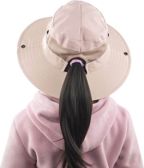 Jenter Ponytail Sommer Solhatt Bredbrem UV Beskyttelse Bøttehatt