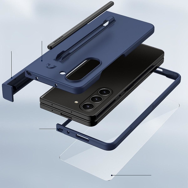 Z Fold 5 Case, Slim Pc Matte Skin Feel Shockproof Case Kompatibel Samsung Galaxy Z Fold 5 med S Pen Hållare & skärmskydd Blue For Galaxy Z Fold 5