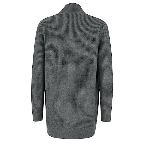 Dam långärmad öppen framsida casual lös mjuk stickad kofta tröja ytterkläder Dark gray Medium