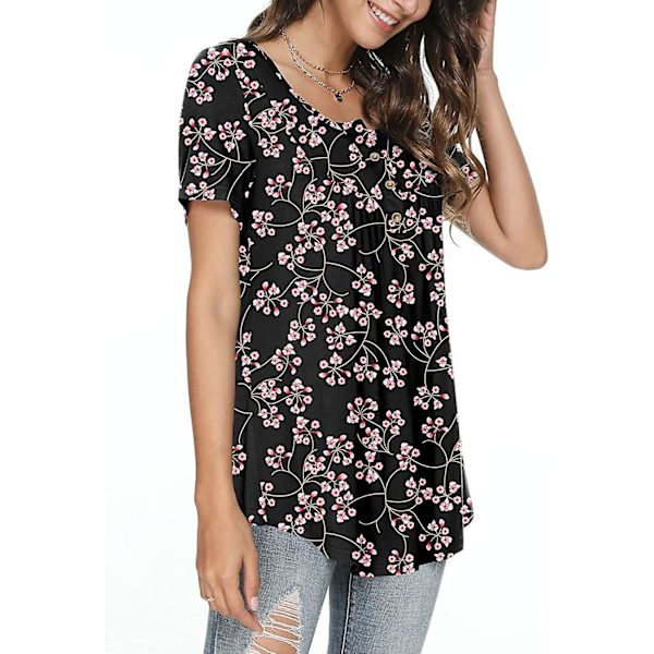 Kvinnors vår-sommar Henley-skjortor Knäppta tunikor Toppar 2023 Casual Kortärmad blus T Gypsophila Black L