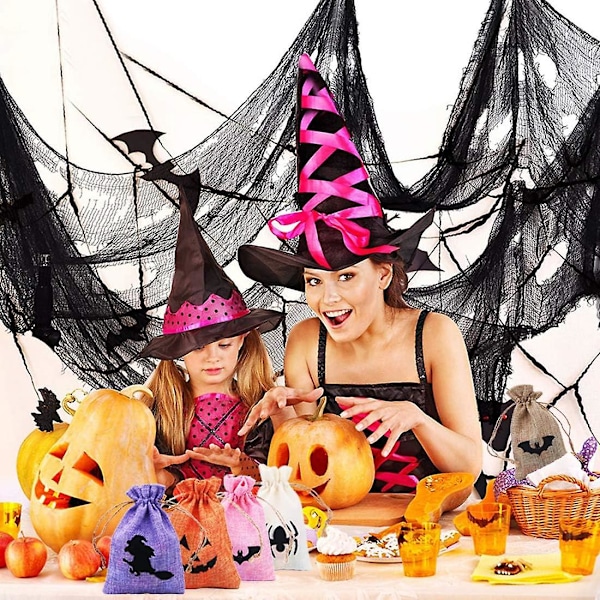 20 stk Halloween Gaveposer med Snøring - Fargerike Jute Sekker for Godbiter!