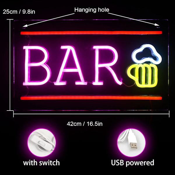 LED dekorativt neonskilt BAR ølglas soveværelse atmosfære lys bar bogstavformet lys