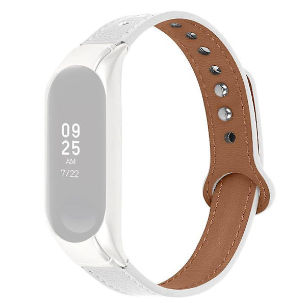 Läderersättningsrem för Samsung Galaxy Fit-e SM-R375 Dubbel tryckknapp med silverklockfodral White
