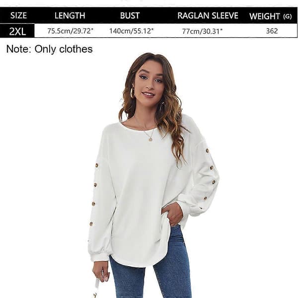 Dame Toppe Efterår Langærmet Løs Pasform Casual Pullover T-shirts hvid 2XL