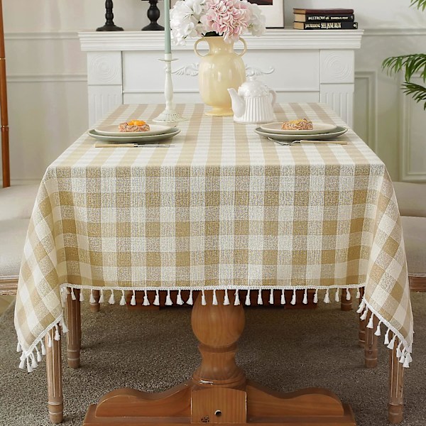 Rutete Duk Rektangulær Vaskbar Buffalo Plaid Duk Med Dusker Bomull Lin Gingham Bordduk For Piknik Kjøkken Spisestue, Lys G