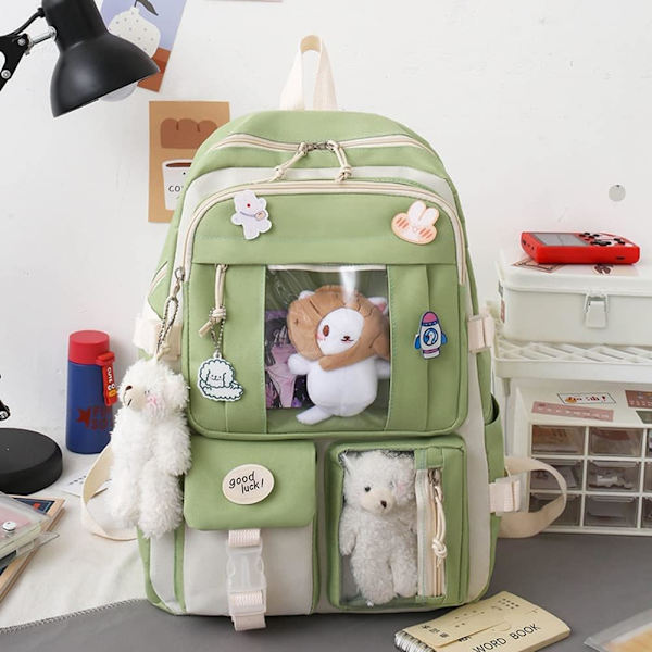 Canvas skolväska komboset, Kawaii tjej student skolväska grön