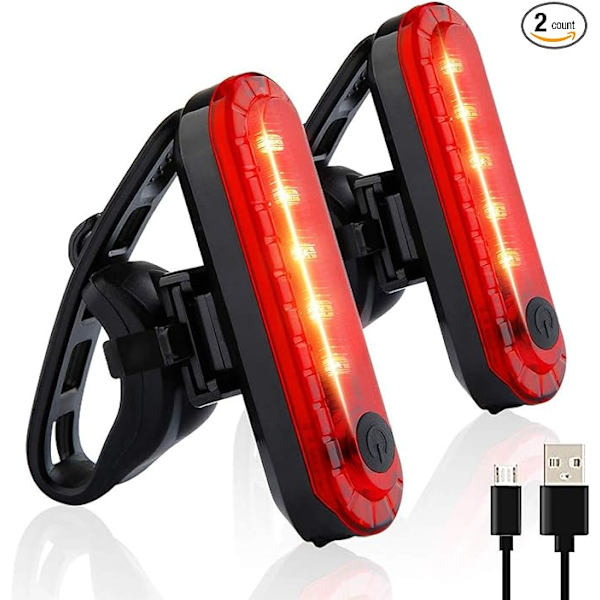 Cykelbaklykta 2-pack, Baklykta för cykling på natten, Bakre cykelbaklyktor med lång batteritid, Lätt att installera USB-uppladdningsbar (Röd)
