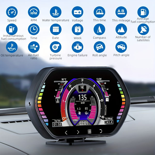 OBD2-mätare, Multi-Data Monitor, Head Up Display, Plug And Play HUD, Noggrann och snabb respons, Digital OBDII-hastighetsmätare för bilar 2008 och senare (F12)