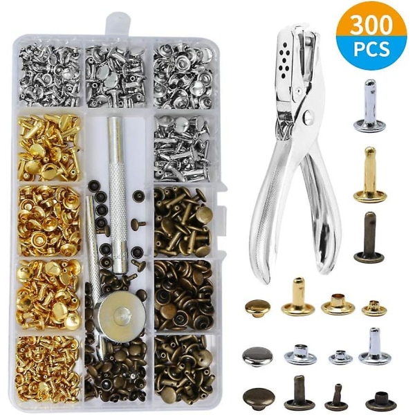 480 st metall dubbla cap nitar dubbar rund nit för gör-det-själv läder pysselväska bälte kläder plagg skor djurhalsband fixeringsverktyg 180pcs no plier
