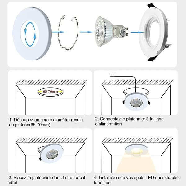 Sett med 4 Hvite Runde Innfelte LED Spotlights