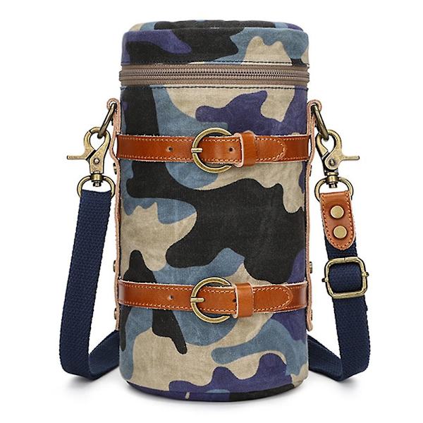 Objektivpose Lærred DSLR Kamera Objektiv Etuier Vandtæt Beskyttende Taske Camouflage Blue
