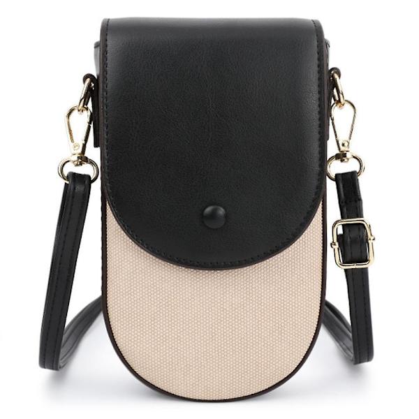 Canvas Textur PU Läder Kvinnor Liten Crossbody Väska Telefon Kosmetika Bärväska Black