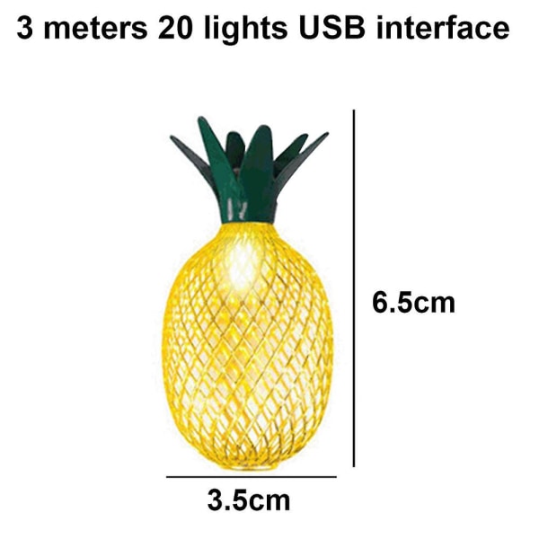 Ananas ljusslingor för terrass hem bröllopsfest sovrum födelsedag Hawaii tropisk dekor usb models 3m 20led